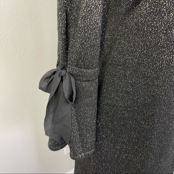 RSVP by Talbots Black Metallic Sparkle Midi Dress Wool Blend Bell Sleeves Small - Picture 3 of 15
